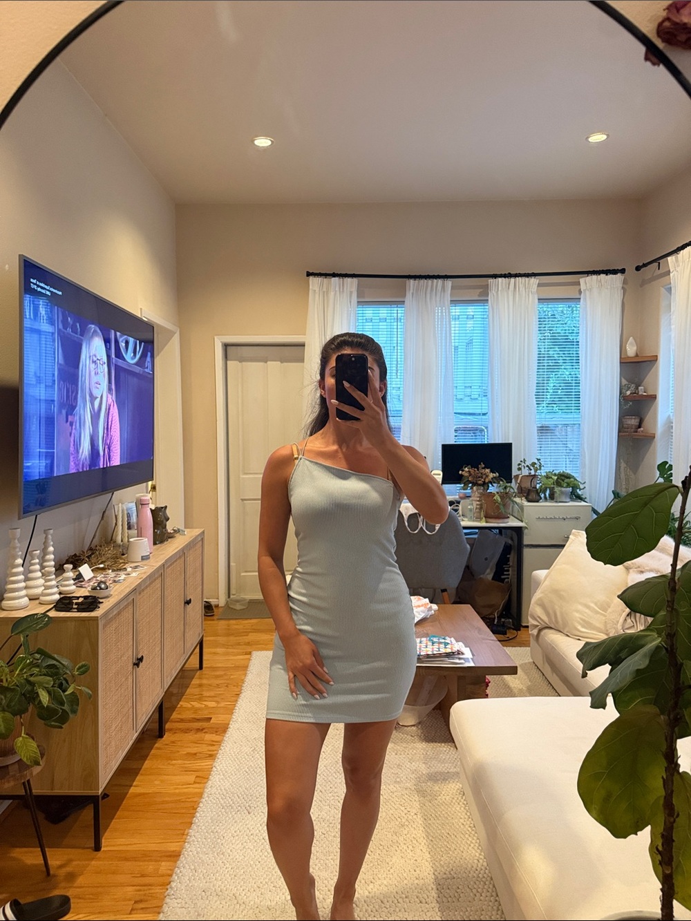 H&M Pale Blue One-Shoulder Slip Dress